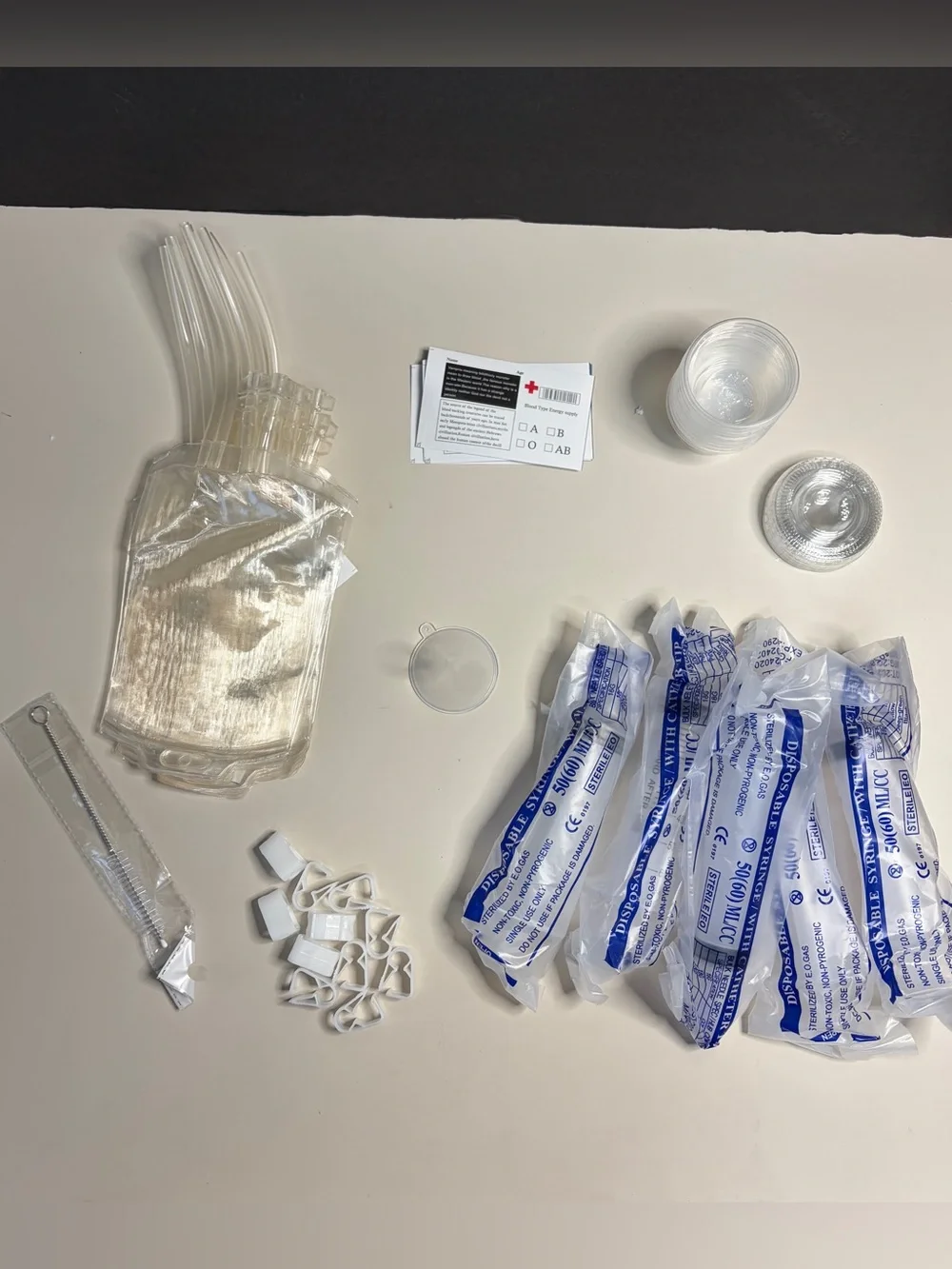 Fake IV bags and supplies for Halloween parties